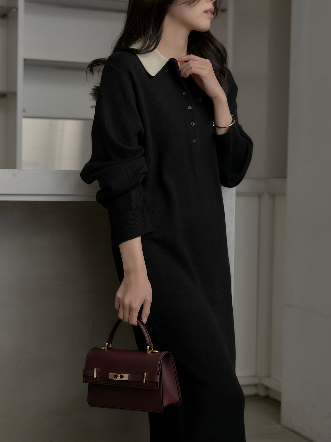 配色ポロニットワンピース