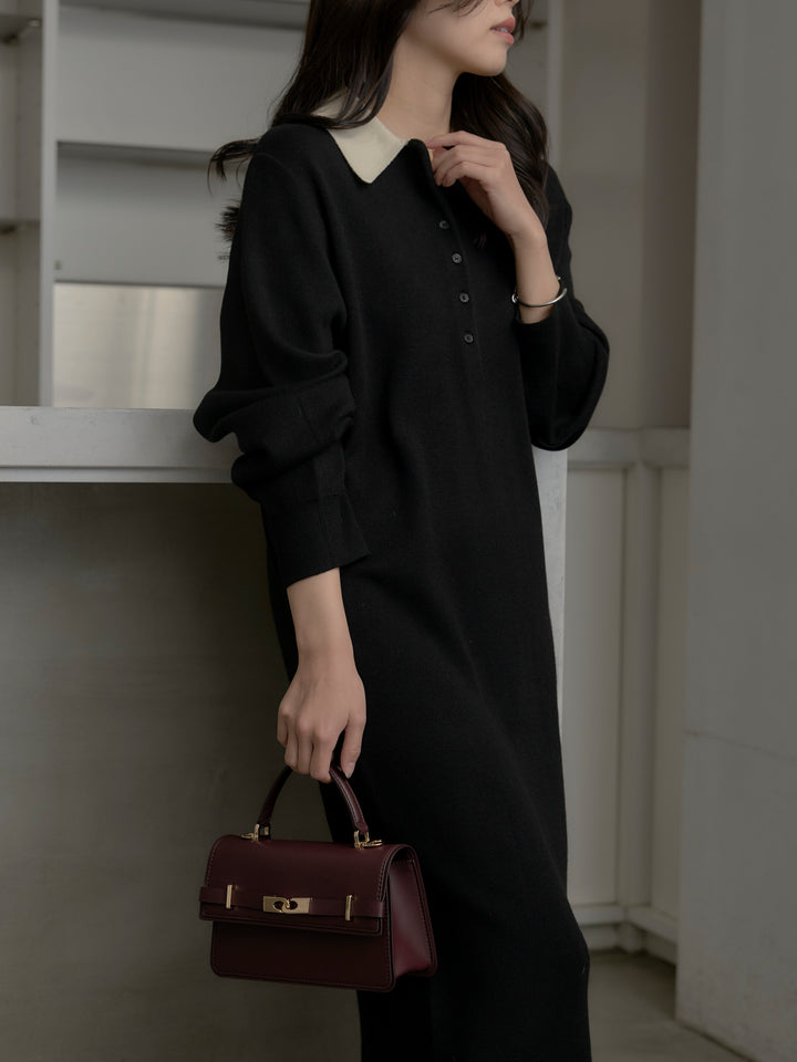 配色ポロニットワンピース