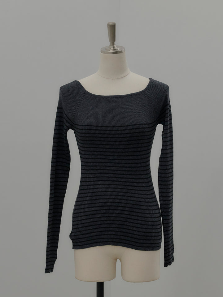 ハーフボーダーニットトップス