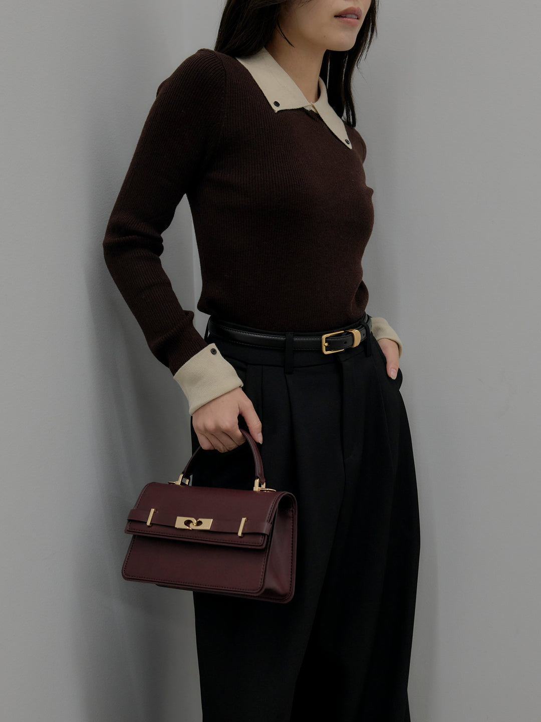 配色カフスニットポロ