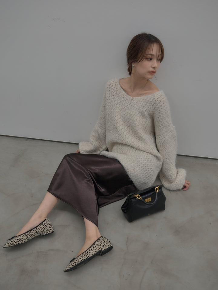 ラメ糸ローゲージ編みオーバーニットトップス