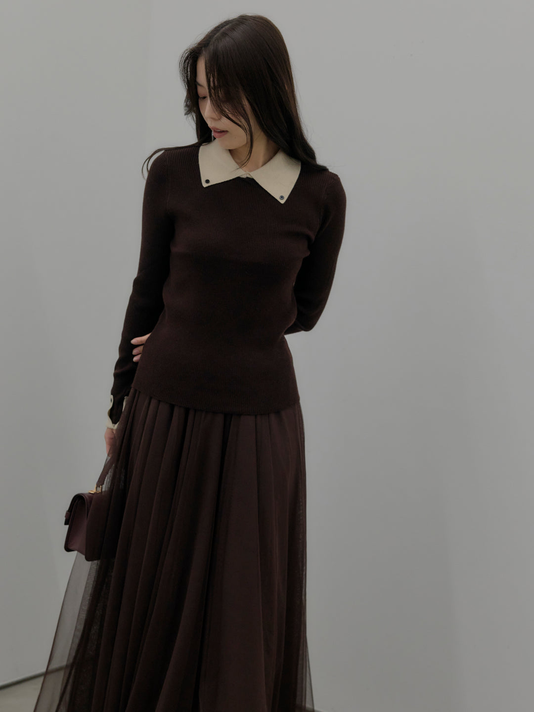 配色カフスニットポロ