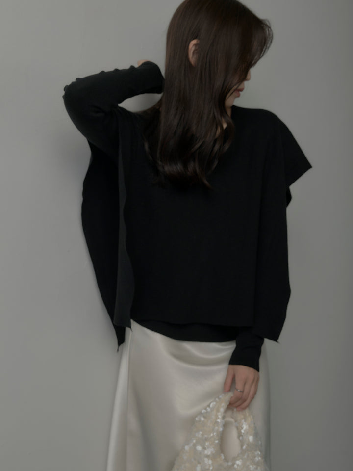 2wayリブニットポンチョトップス