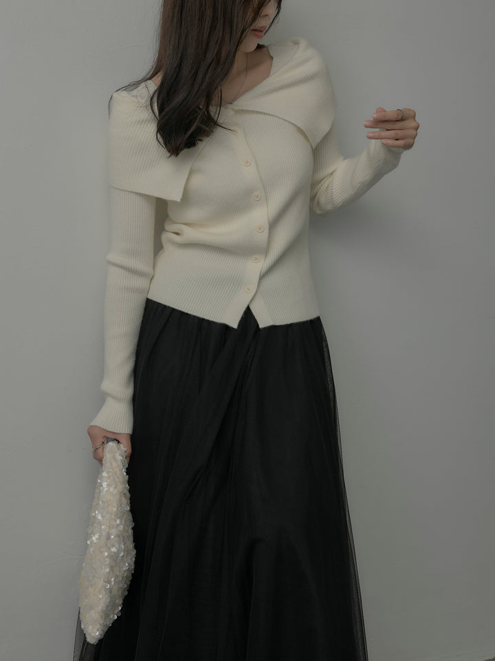 オフショルライクリブニットトップス