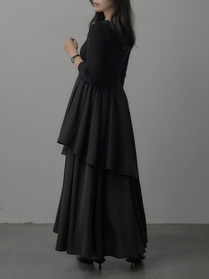 【Essential】7部袖リブドッキングワンピース