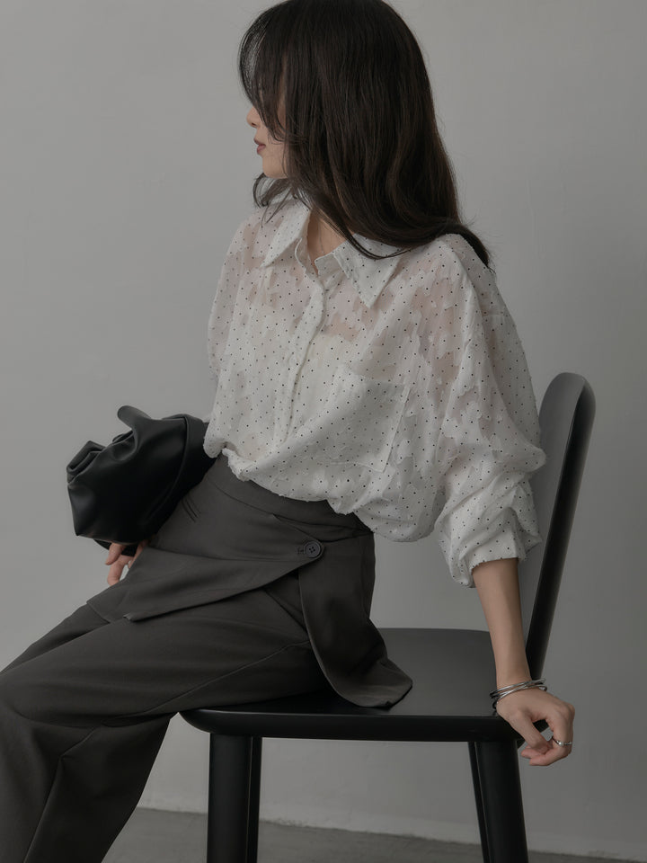 【SET】シアージャガードドットシャツ+ラップワイドパンツ(2set)