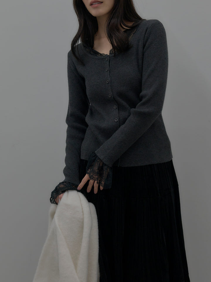 レースドッキングリブニットトップス