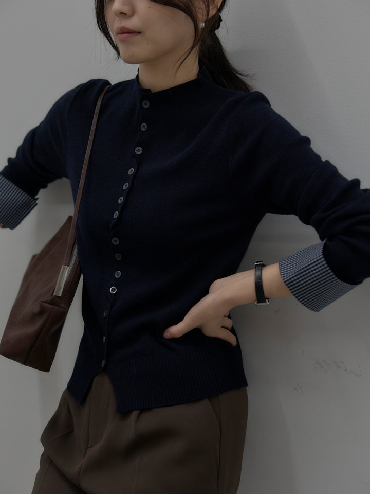 【SET】異素材ドッキングデザインボタンニットトップス+ベーシックテーパードパンツ(2set)