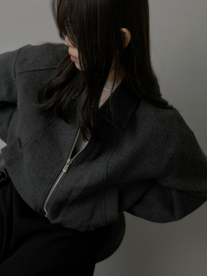 レザー襟ウール混ジップアウター