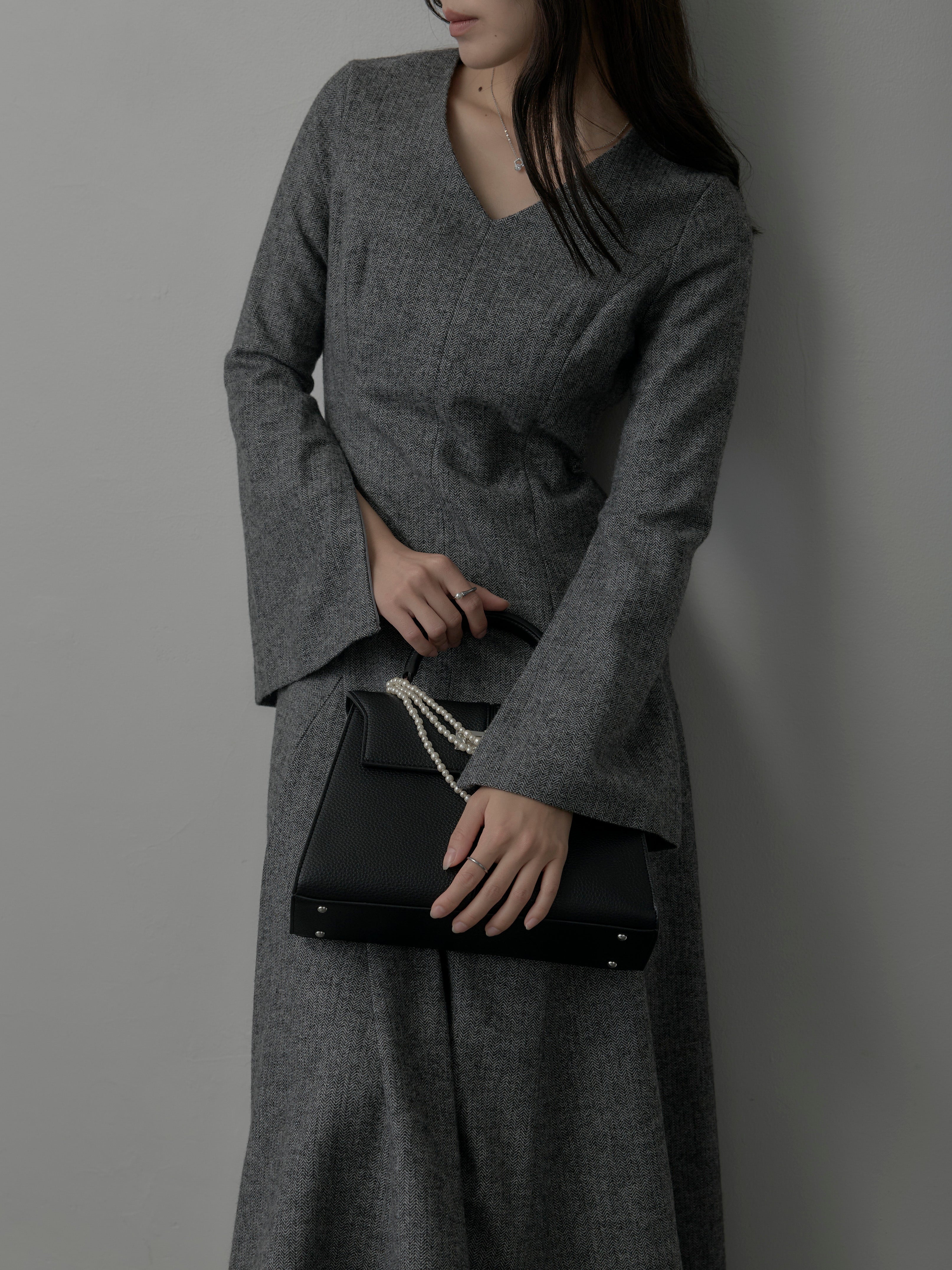 Essential】2wayスリーブヘリンボーンフレアワンピース – nairo