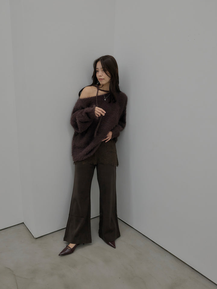 レースレイヤードセミフレアパンツ