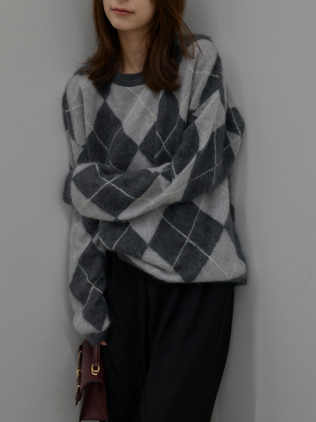 【premium touch】アーガイル柄ニットプルオーバー