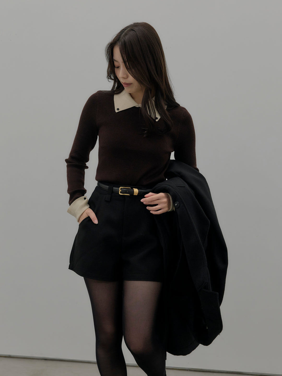 配色カフスニットポロ