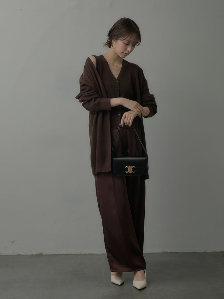 【SET】カーディガン&ニットベストアンサンブルSET+【Essential】センタープレスサテンパンツ(2set)