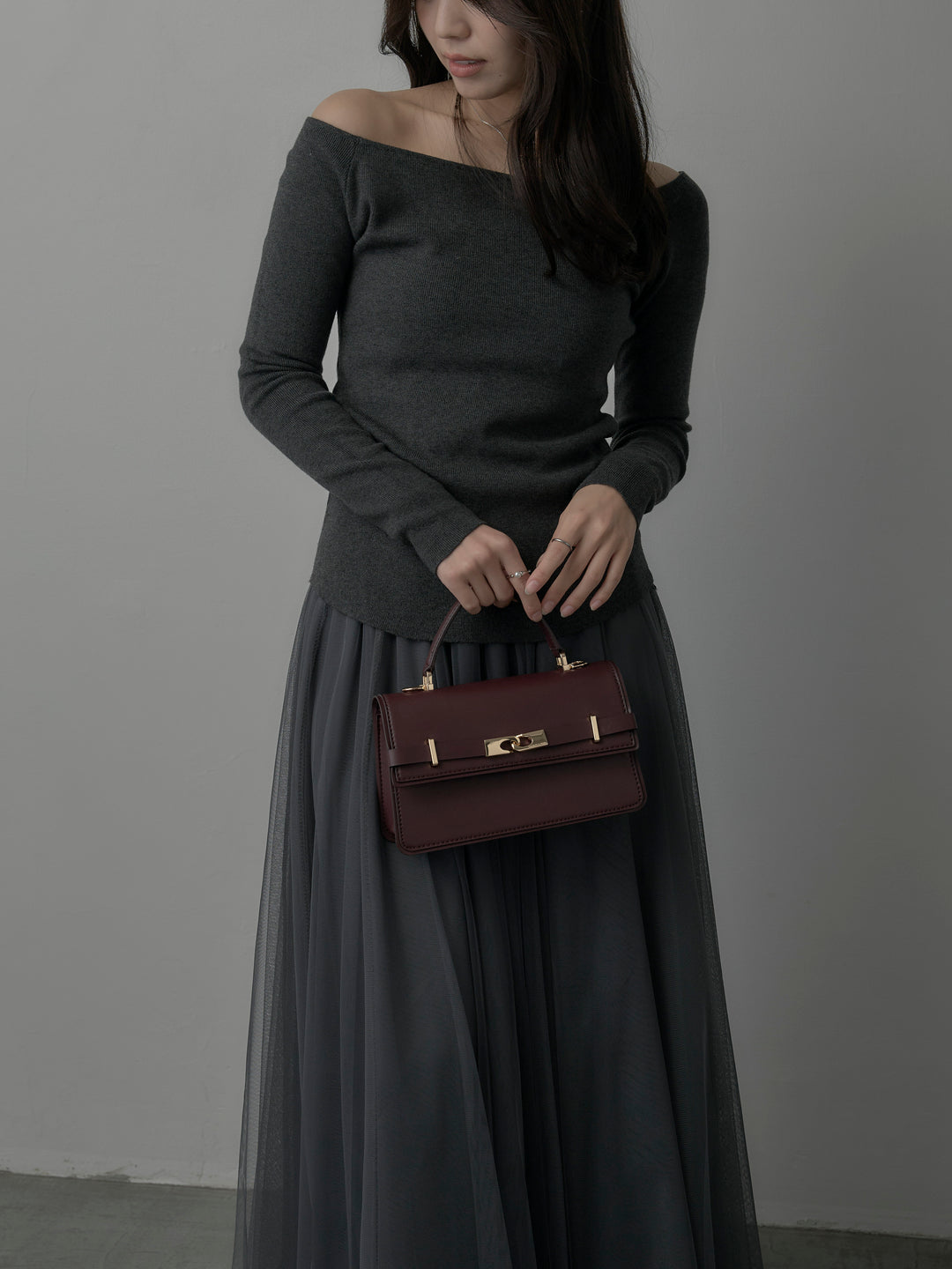 【SET】2wayリブニットポンチョトップス+ボリュームチュールスカート(2set)