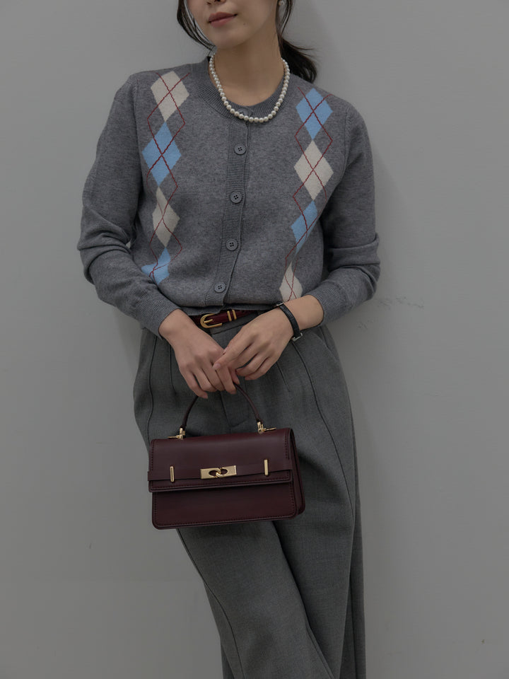 【SET】アーガイル柄ニットカーディガン+裏起毛デザインワイドパンツ(2set)