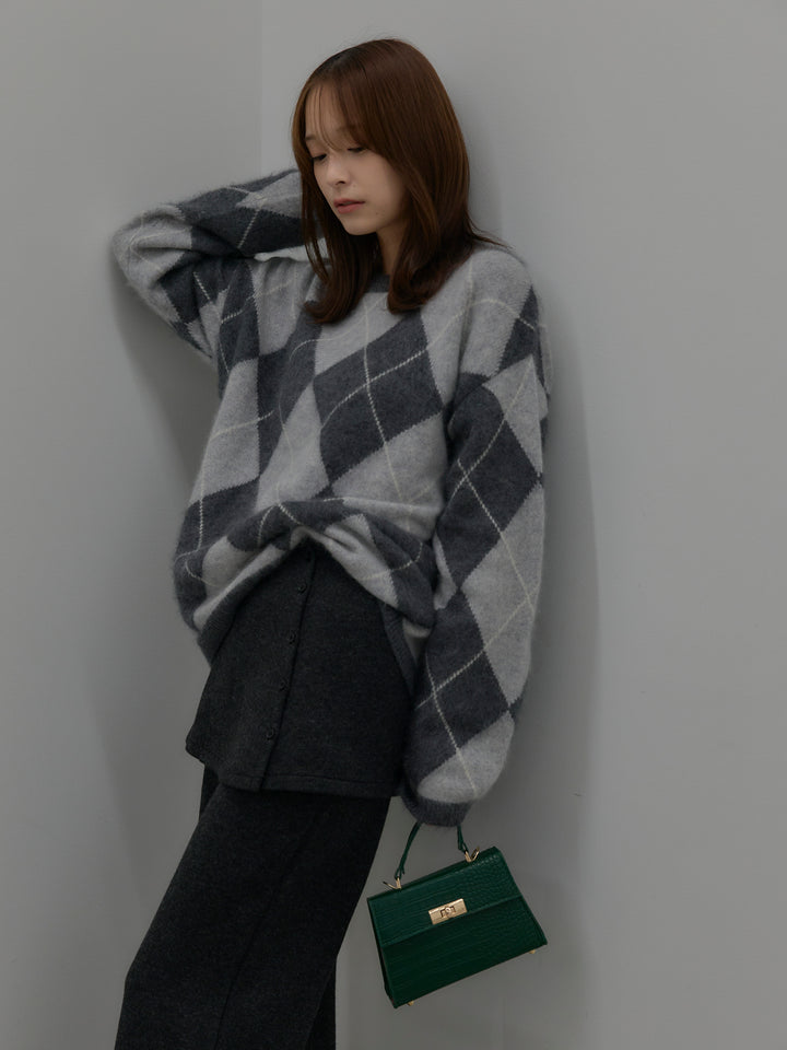 【SET】【premium touch】アーガイル柄ニットプルオーバー+ミックスヤーンニットラップパンツ(2set)