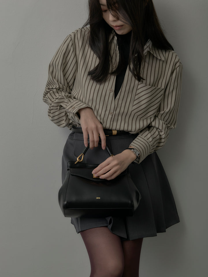 【SET】スエードタッチドッキングデザインストライプシャツ+ベルト付きプリーツミニスカート(2set)