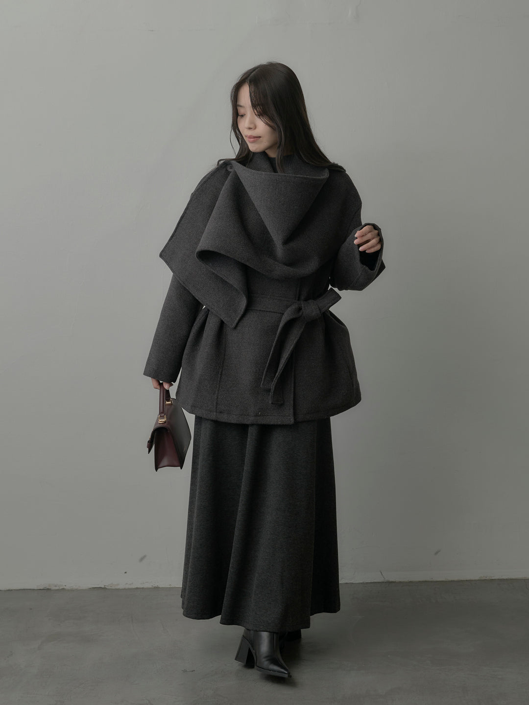 ドレープショールカラーベルトコート