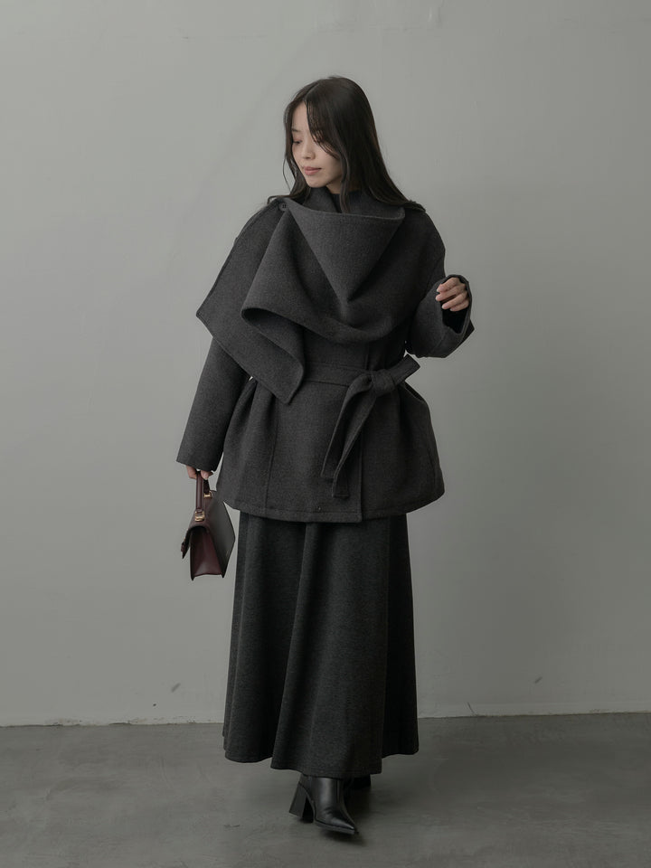 ドレープショールカラーベルトコート