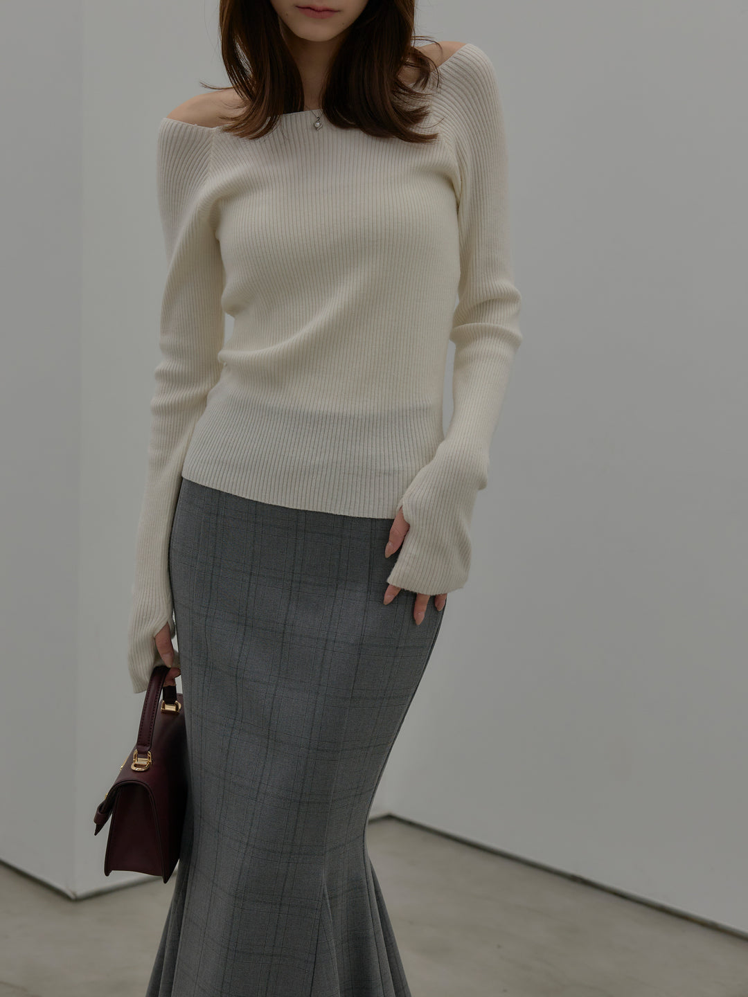 【SET】キルティングライナーウールミディアムコート+スクエアネックリブニット(2set)