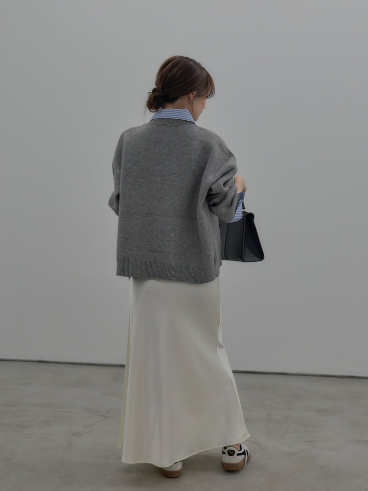 【SET】シャツドッキング肉厚ニットプルオーバー+ナローAラインサテンスカート(2set)