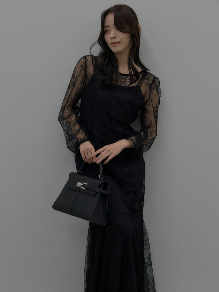 【essential】レディシルエットレースドレス