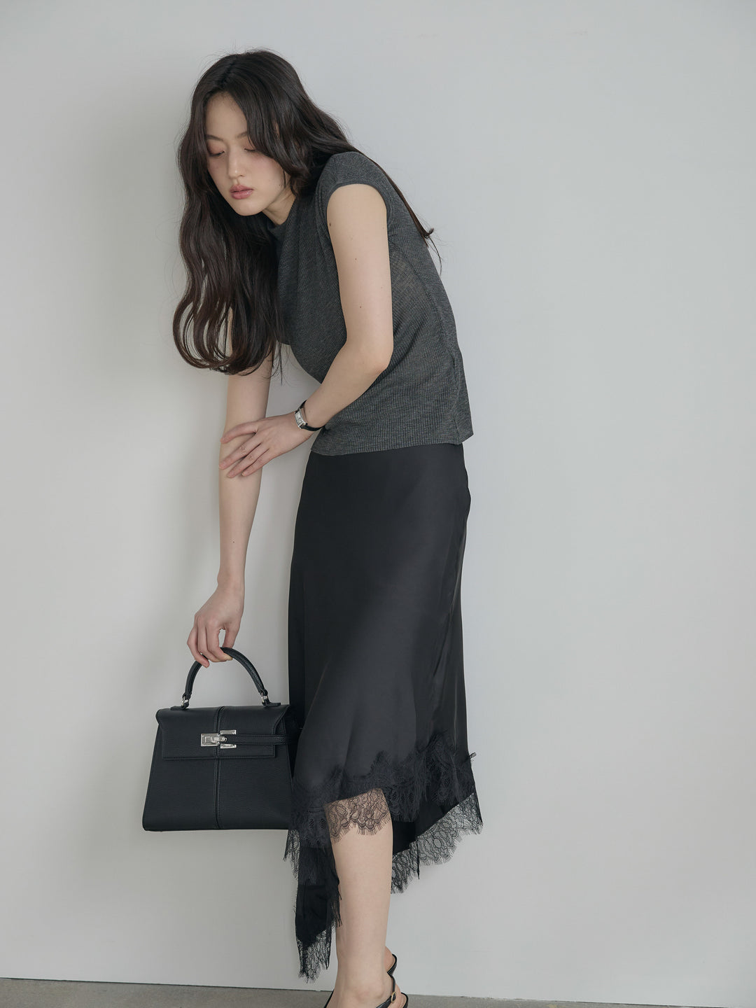 プチハイネックフレンチスリーブカットソー