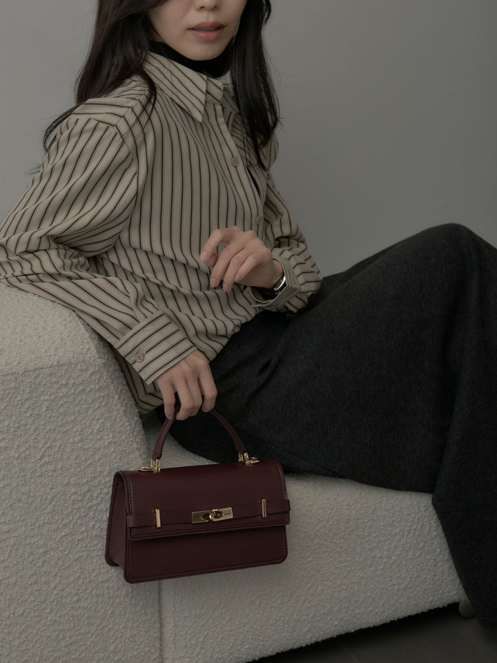 【SET】スエードタッチドッキングデザインストライプシャツ+リラクシーフレアロングスカート(2set)