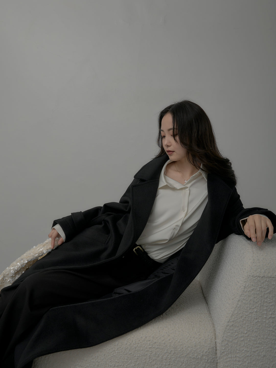 【SET】【Essential】ソフトウールリバートレンチコート+ケープ付きオーバーサテンシャツ+【Essential】３タックスラックス(3set)