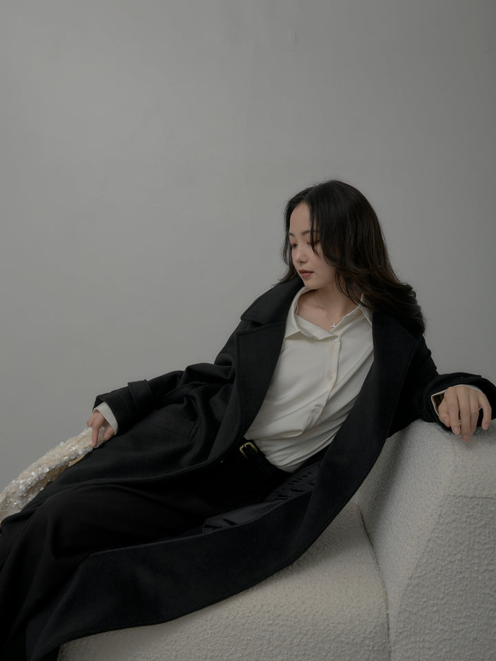 【SET】【Essential】ソフトウールリバートレンチコート+ケープ付きオーバーサテンシャツ+【Essential】３タックスラックス(3set)