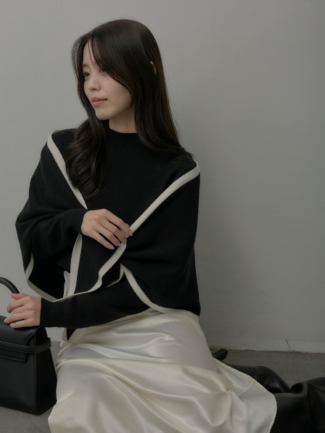 配色スカーフ付きニットトップス