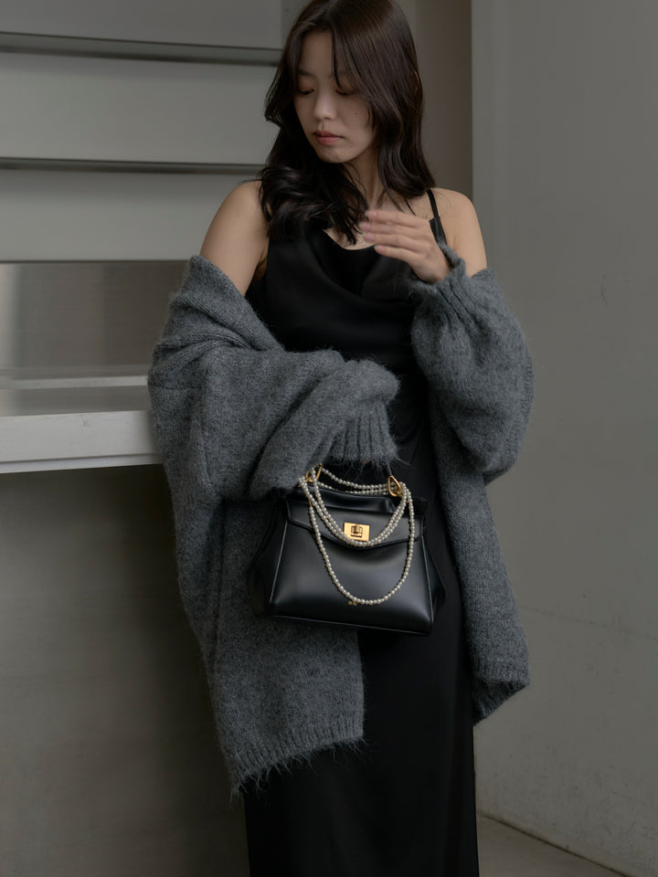 【SET】モヘアライクオーバーニットカーディガン+【Essential】サテンドレープキャミワンピ(2set)