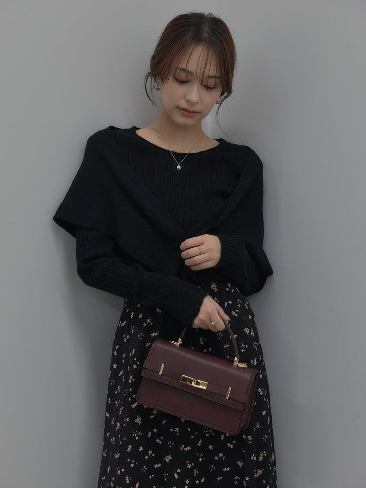 ニットスカーフ付きリブニットトップス