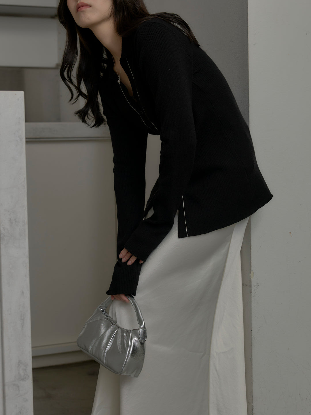 【SET】リブ配色ラインポロニットカーディガン+リブ配色ラインポロニットカーディガン(2set)