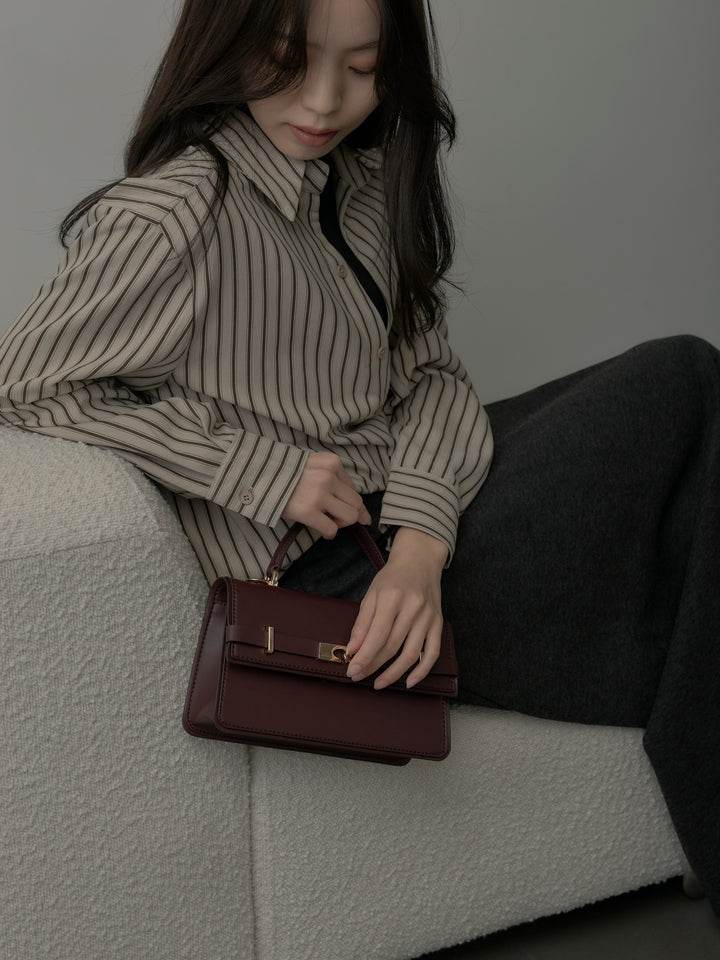 スエードタッチドッキングデザインストライプシャツ