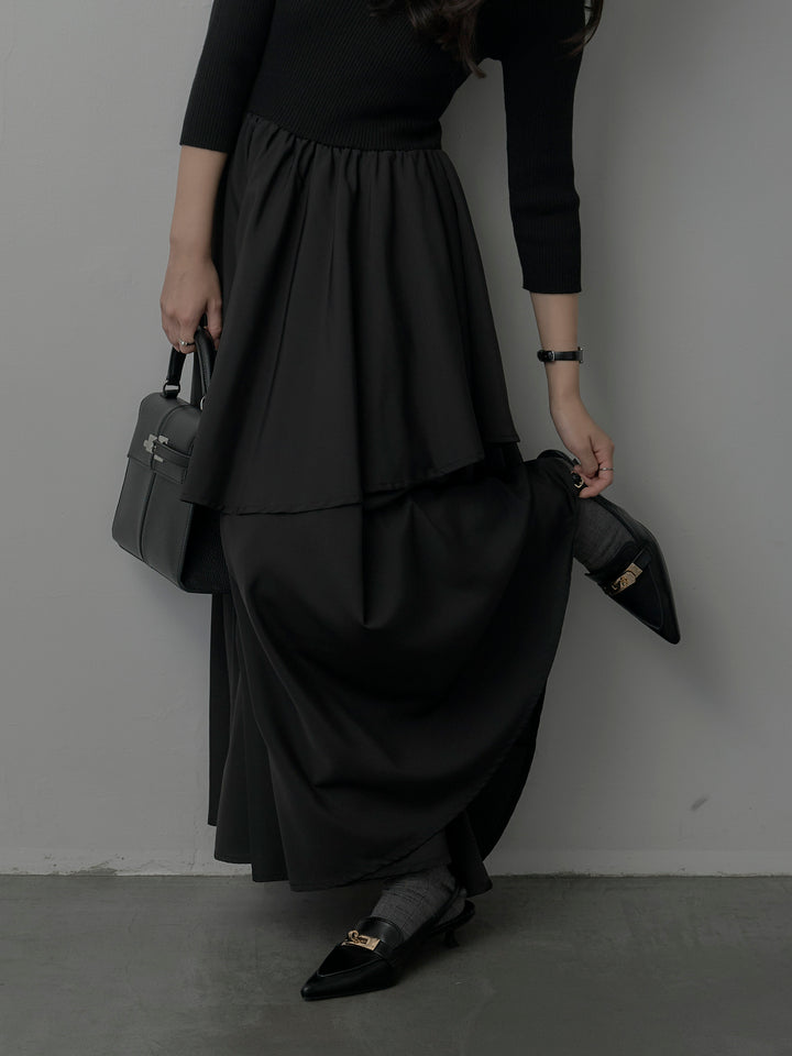 【Essential】7部袖リブドッキングワンピース