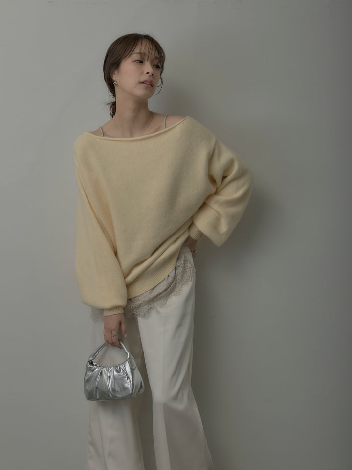 【SET】【premium touch】2wayショルダーニットプルオーバー+レースサテンキャミソール+【Essential】センタープレスサテンパンツ(3set)