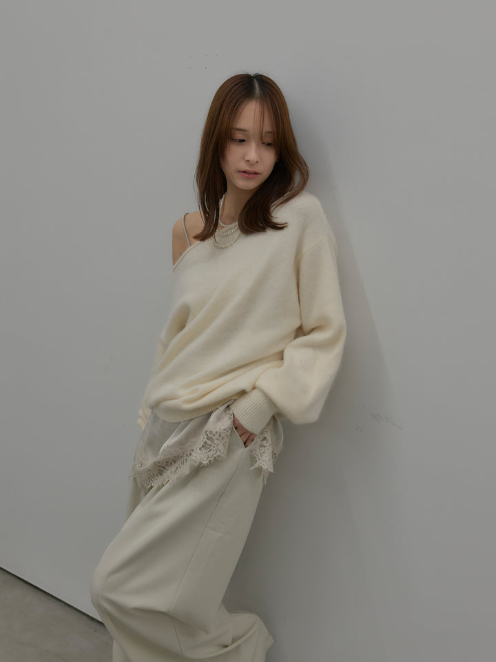 【SET】【premium touch】2wayショルダーニットプルオーバー+レースサテンキャミソール(2set)