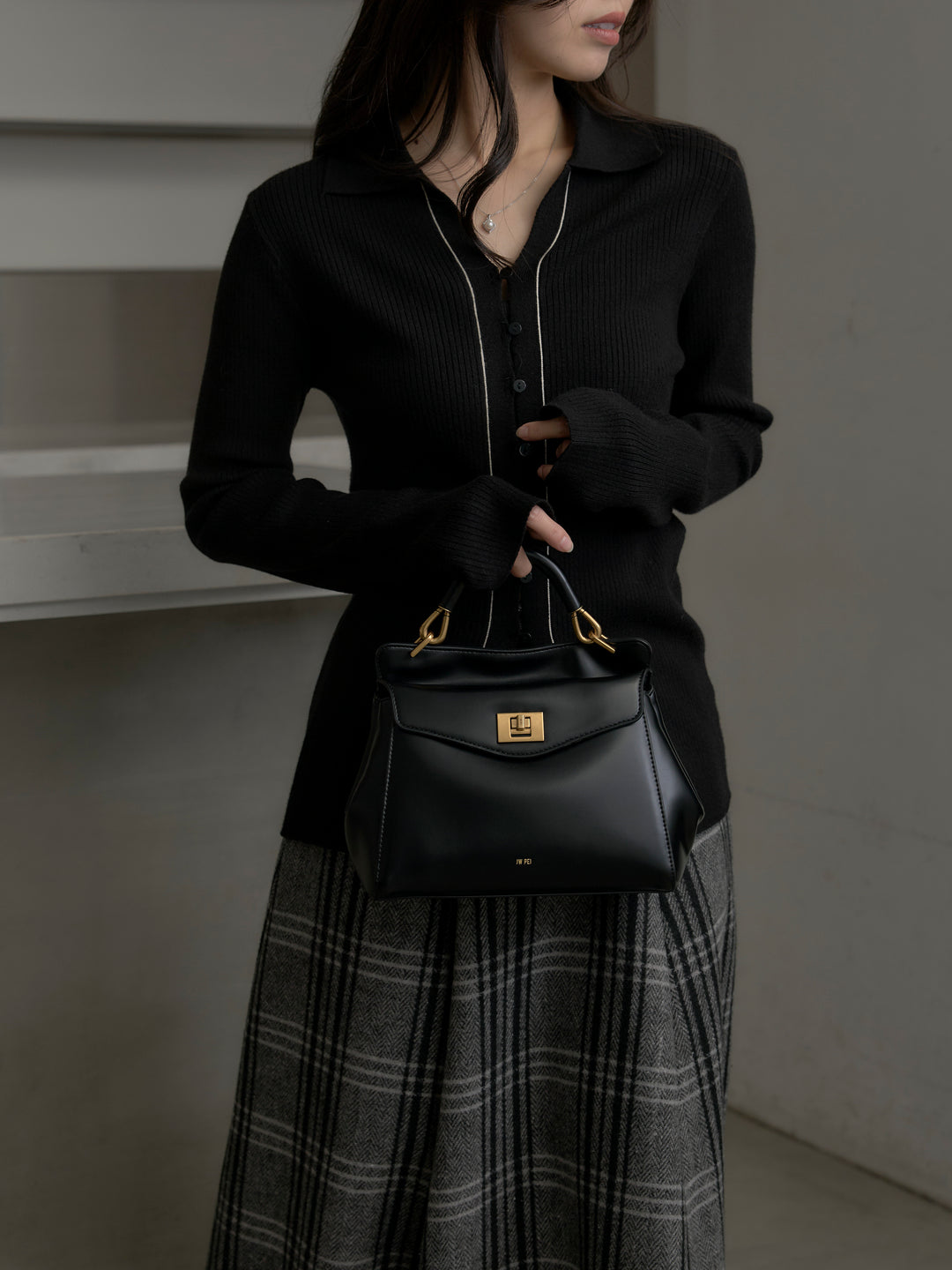 リブ配色ラインポロニットカーディガン