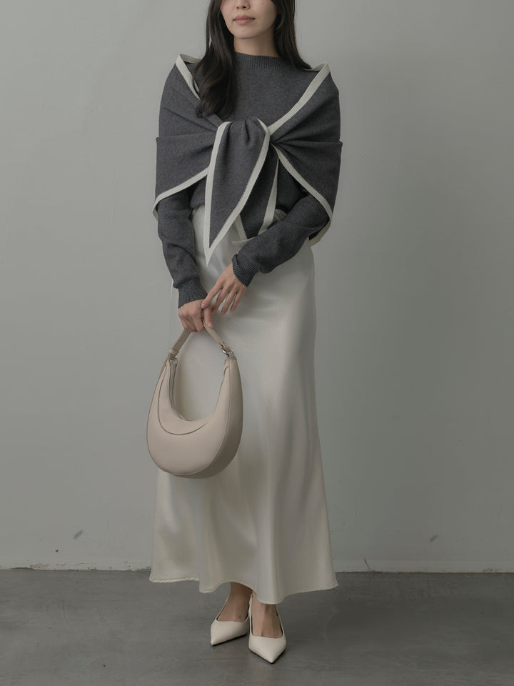 配色スカーフ付きニットトップス