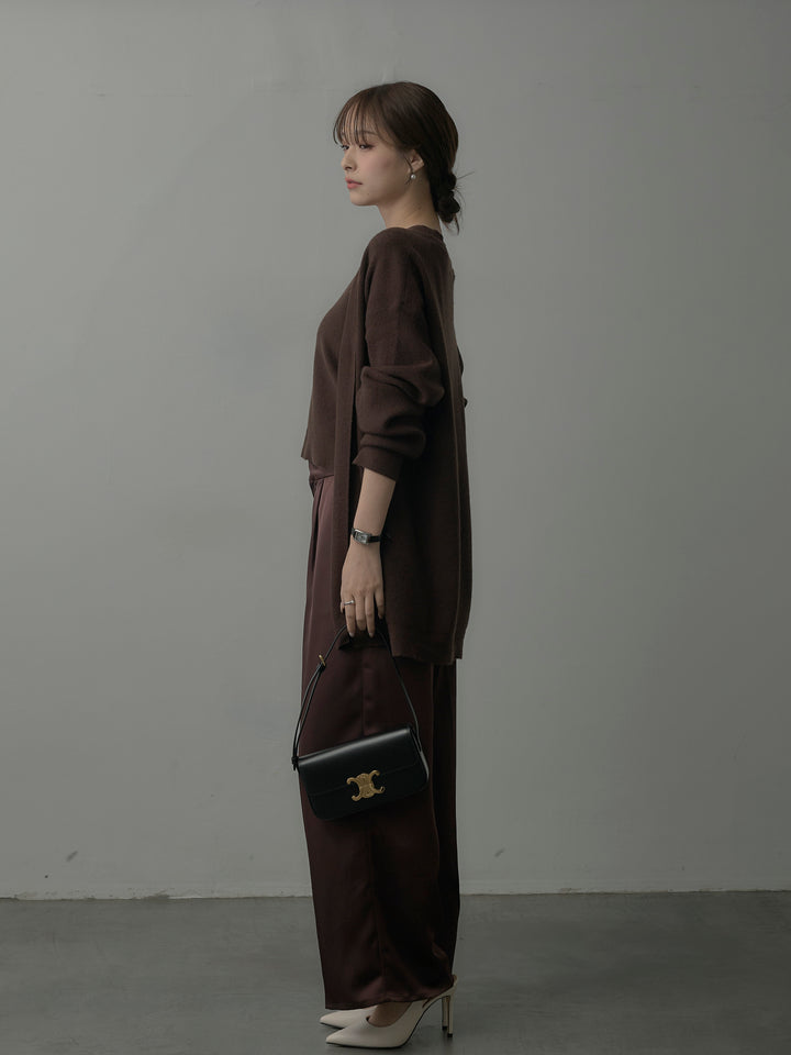 【SET】カーディガン&ニットベストアンサンブルSET+【Essential】センタープレスサテンパンツ(2set)