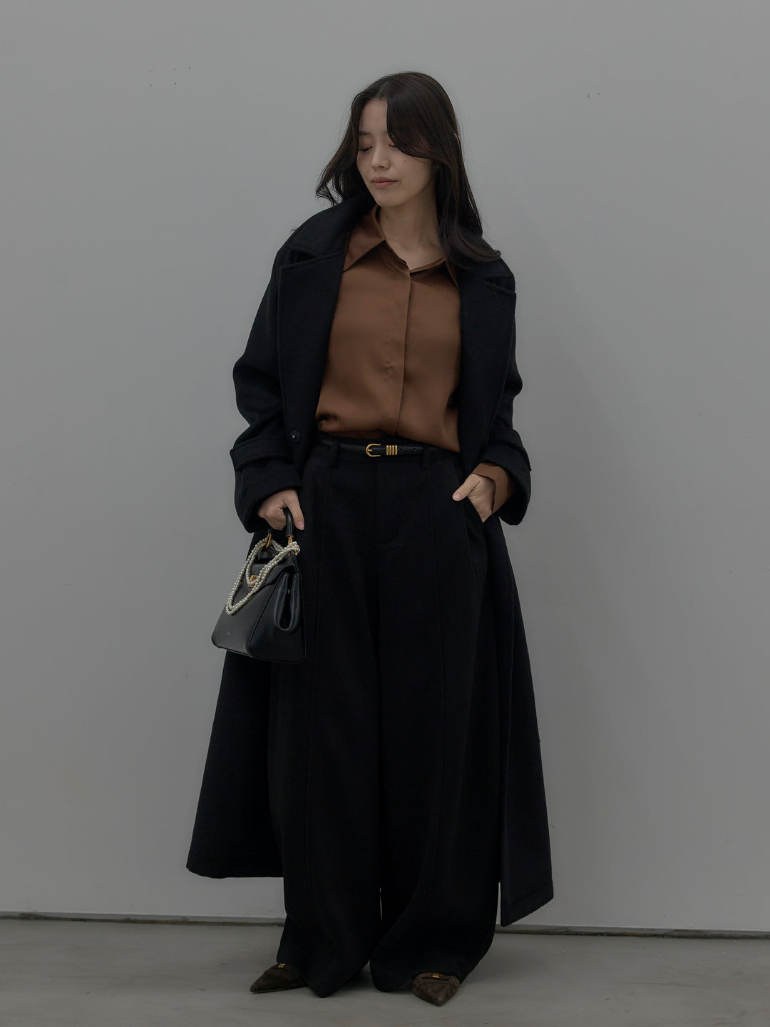 裏起毛センターシームタックワイドパンツ