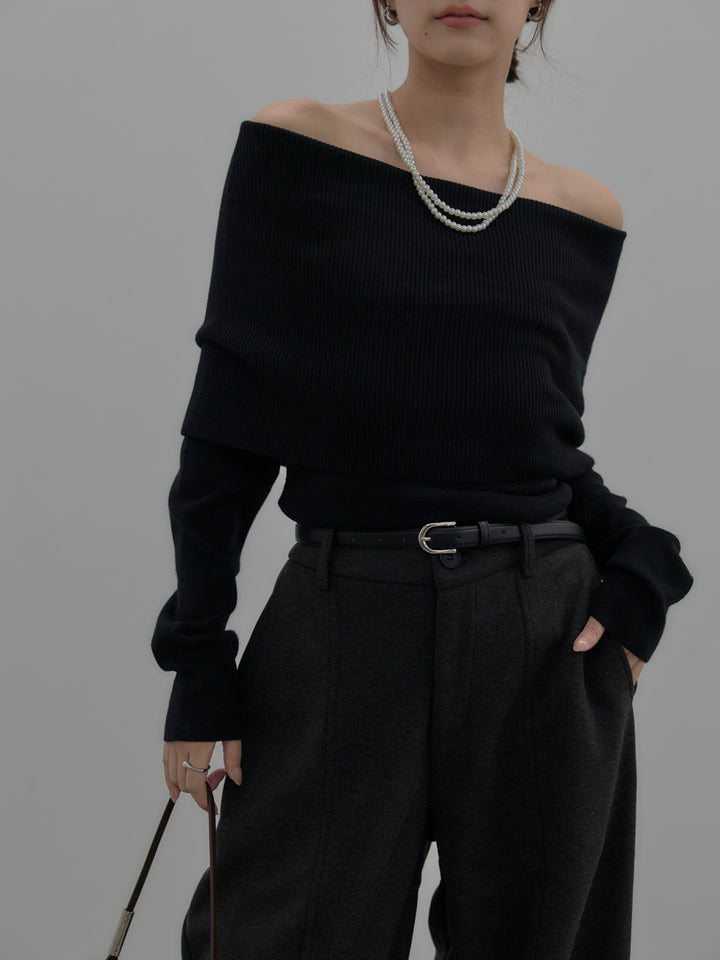 【premium touch】ソフトリブオフショルニットトップス