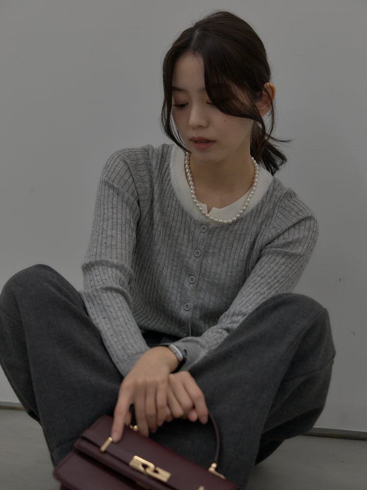 【SET】配色ケーブル編みニットトップス+裏起毛デザインワイドパンツ(2set)