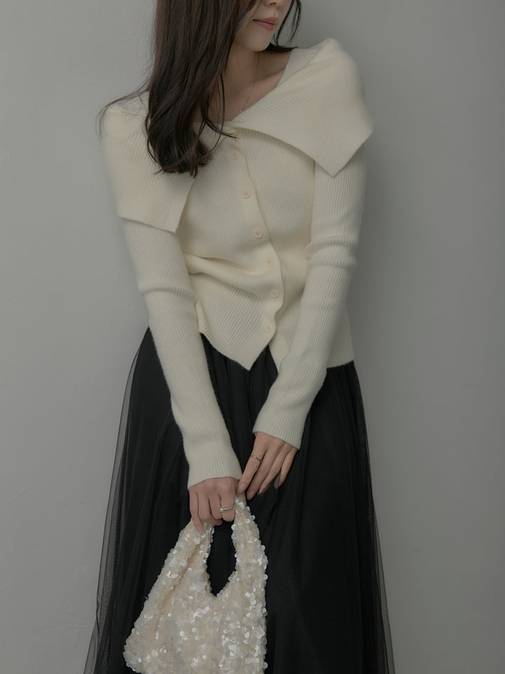 オフショルライクリブニットトップス