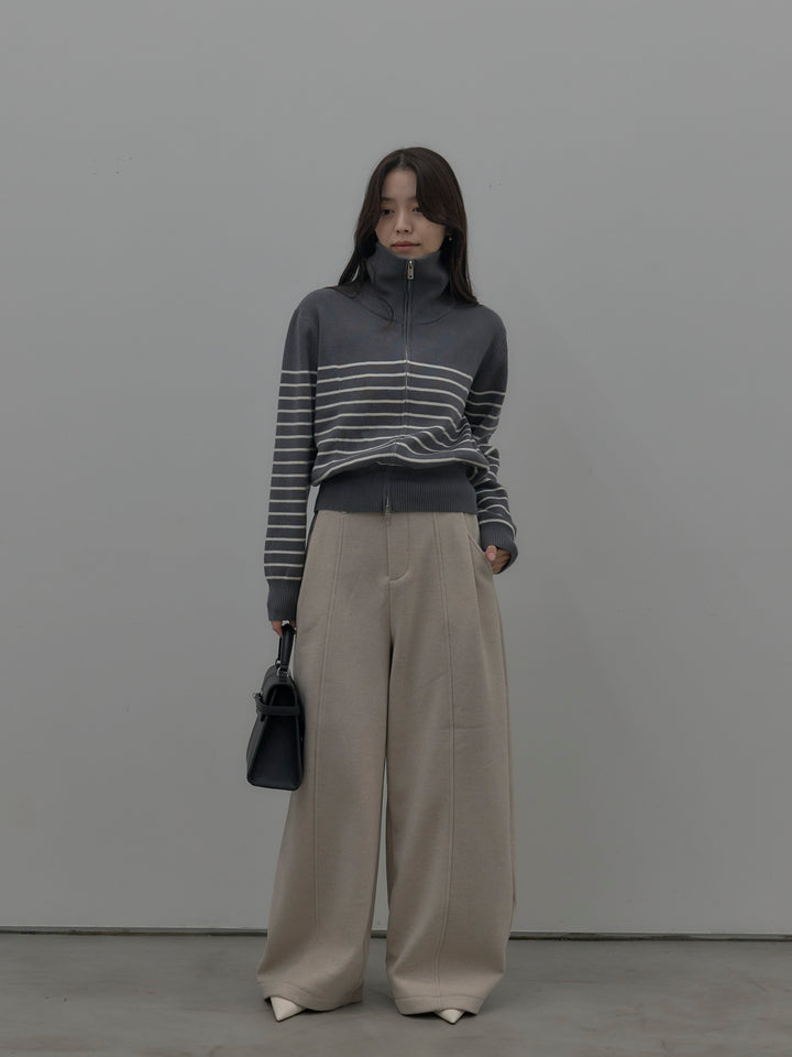 【SET】比翼仕立てサテンシャツ+裏起毛センターシームタックワイドパンツ(2set)