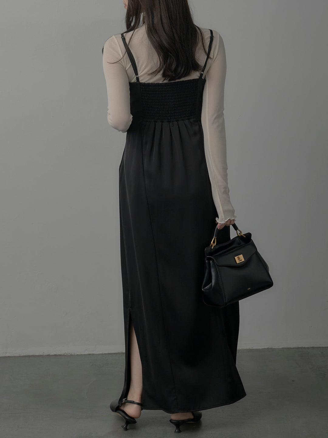 【SET】メロウフリルシアートップス+【Essential】サテンドレープキャミワンピ(2set)