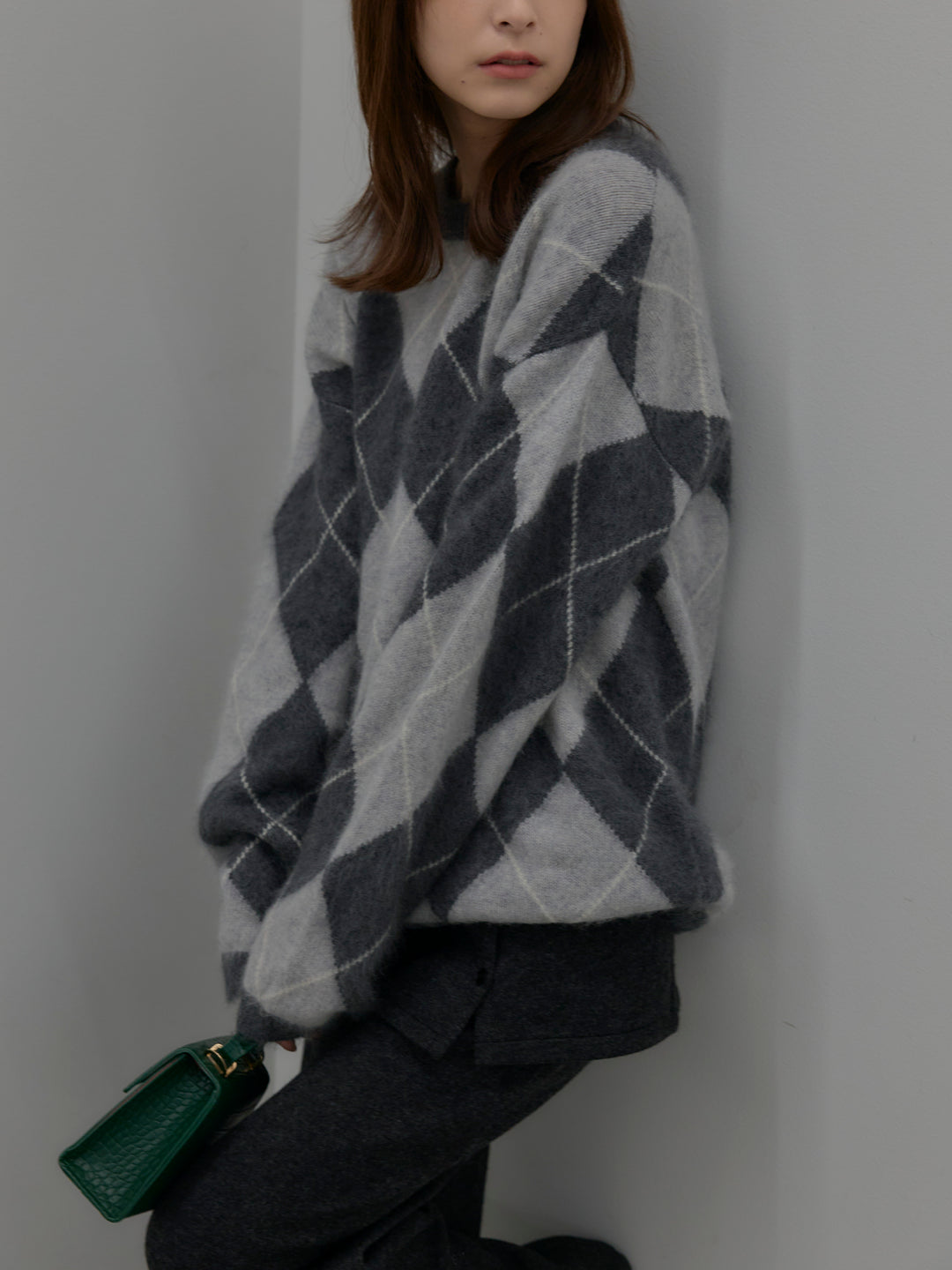 【SET】【premium touch】アーガイル柄ニットプルオーバー+ミックスヤーンニットラップパンツ(2set)