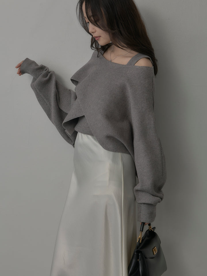 【SET】タンク付きクロスデザインニットプルオーバー+ナローAラインサテンスカート(2set)